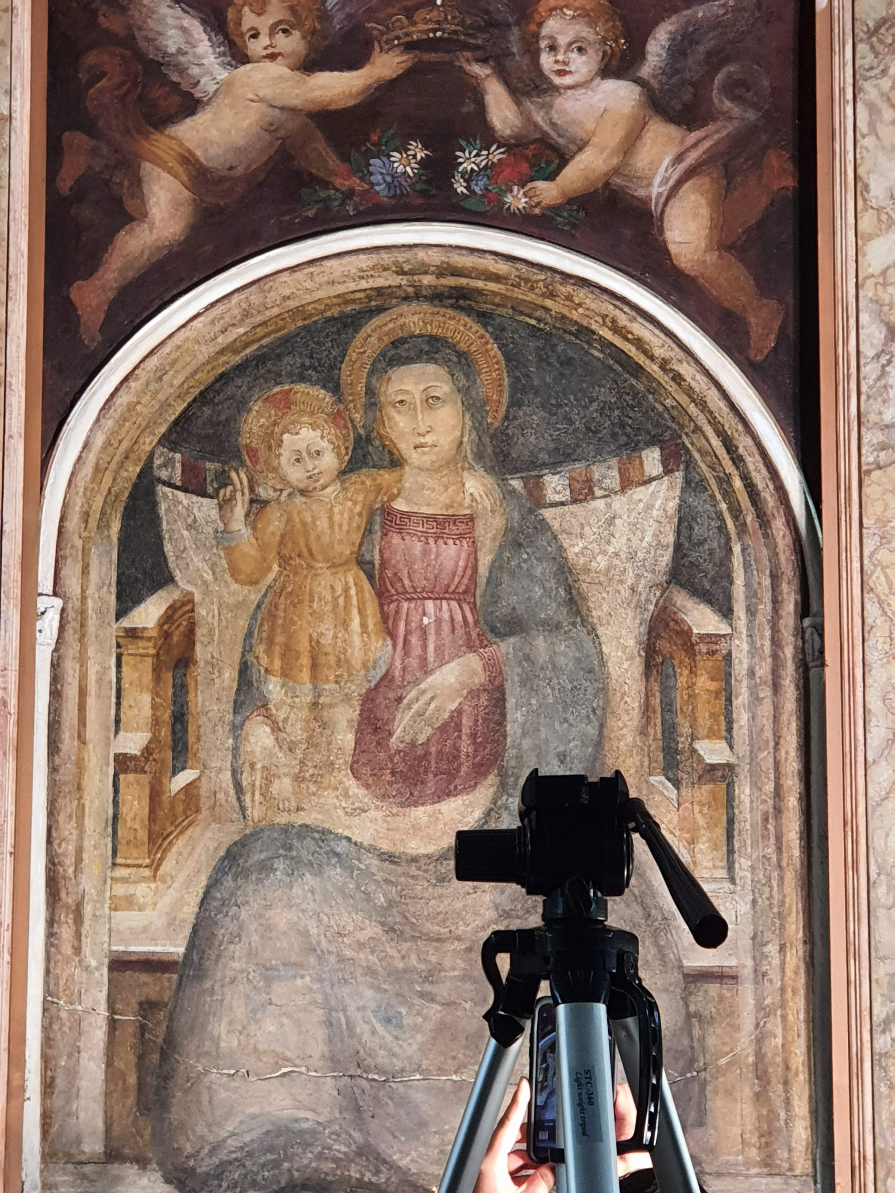 Indagini diagnostiche su Affresco Santuario Madonna delle Grazie in Anguillara Sabazia Roma. Studio Peritale Diagnostico Alfredo Verdi Demma